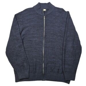 Haggar Cardigan Sweater Mens XL Blue Marled Knit Zip Up Cotton